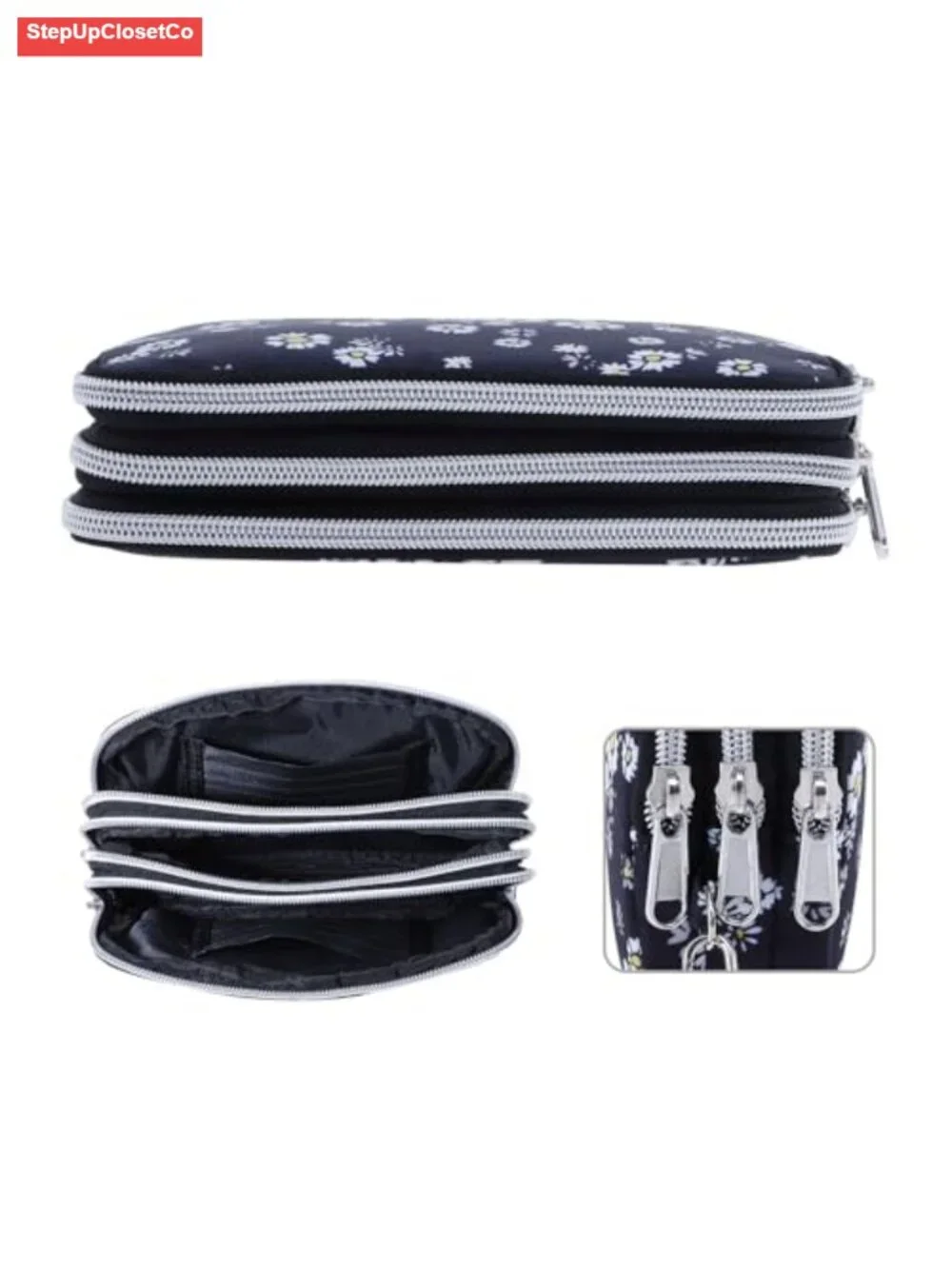 Women's Wristlet Wallet Large Capacity Clutch Purse 3 Zipper Compartments